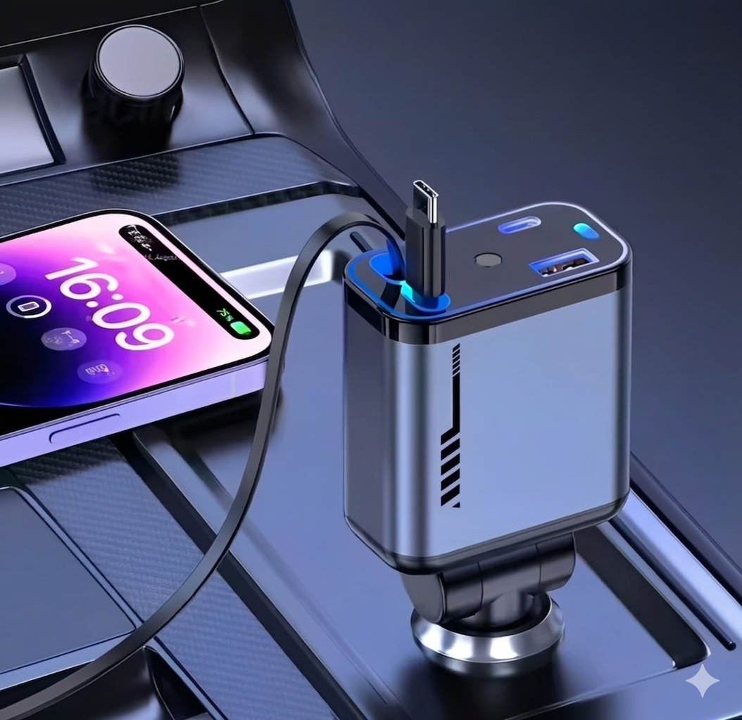 C6 4-In-1 Multi Functional Car Charger Fast Charging Durable Quality (Without Light)