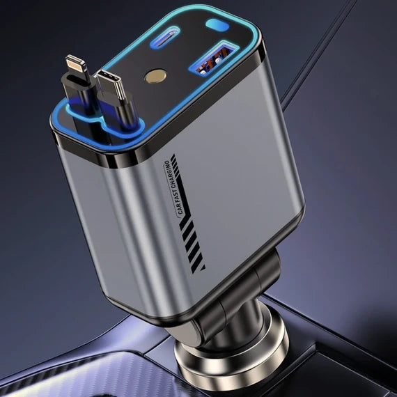 C6 4-In-1 Multi Functional Car Charger Fast Charging Durable Quality (Without Light)