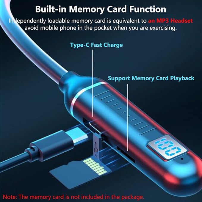 Wireless Neckband Bluetooth Headphones – 100H Playtime, Bluetooth 5.2 & LED Battery Display