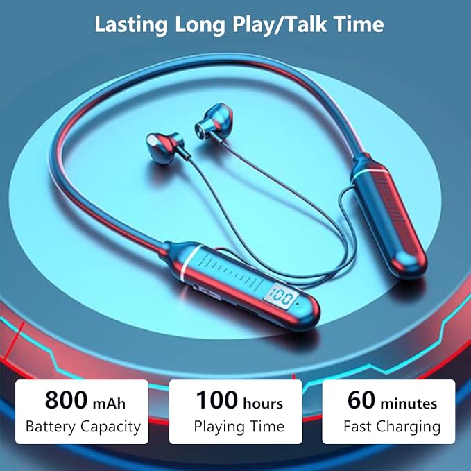 Wireless Neckband Bluetooth Headphones – 100H Playtime, Bluetooth 5.2 & LED Battery Display