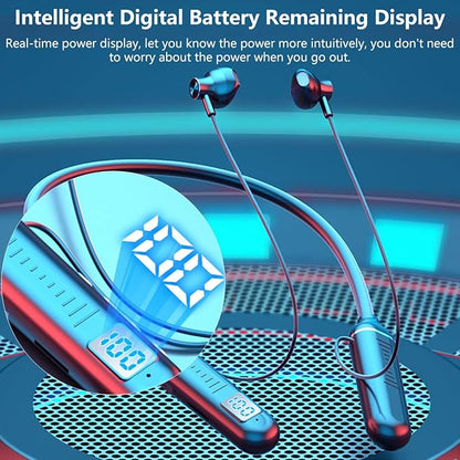 Wireless Neckband Bluetooth Headphones – 100H Playtime, Bluetooth 5.2 & LED Battery Display