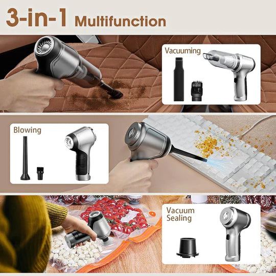 3 in 1 Mini Car Vacuum Cleaner – 12000Pa Powerful Suction, Wireless Handheld Vacuum, Air Blower & Pump