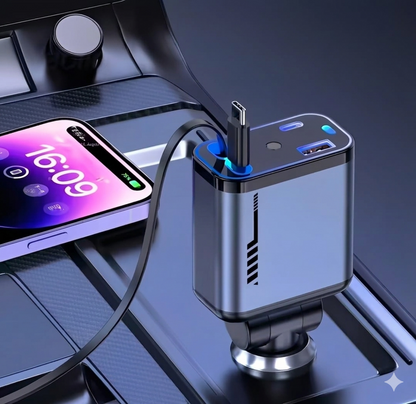 C6 4-In-1 Multi Functional Car Charger Fast Charging Durable Quality (Without Light)