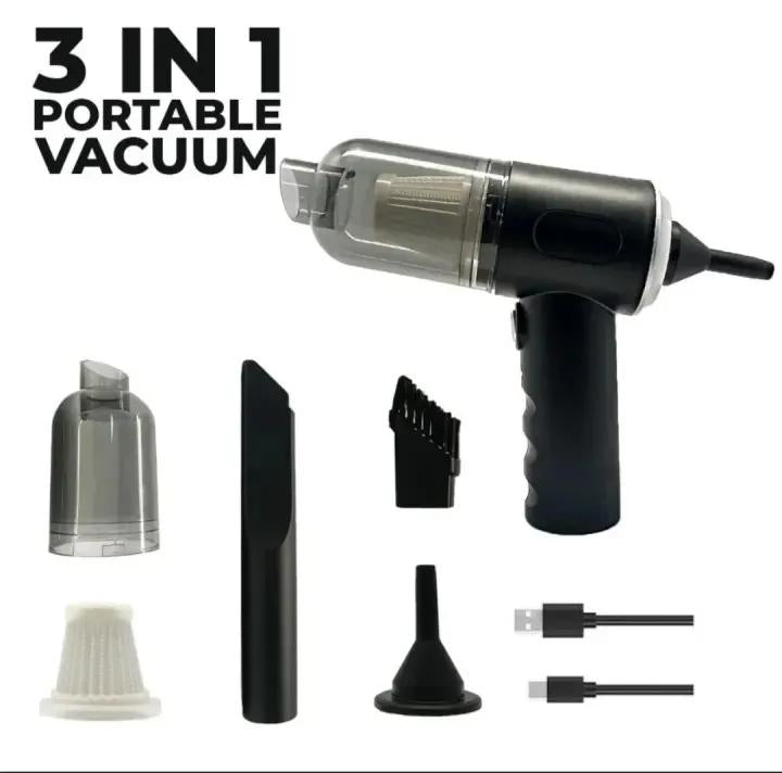 3 in 1 Mini Car Vacuum Cleaner – 12000Pa Powerful Suction, Wireless Handheld Vacuum, Air Blower & Pump