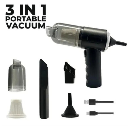 3 in 1 Mini Car Vacuum Cleaner – 12000Pa Powerful Suction, Wireless Handheld Vacuum, Air Blower & Pump