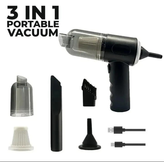 3 in 1 Mini Car Vacuum Cleaner – 12000Pa Powerful Suction, Wireless Handheld Vacuum, Air Blower & Pump